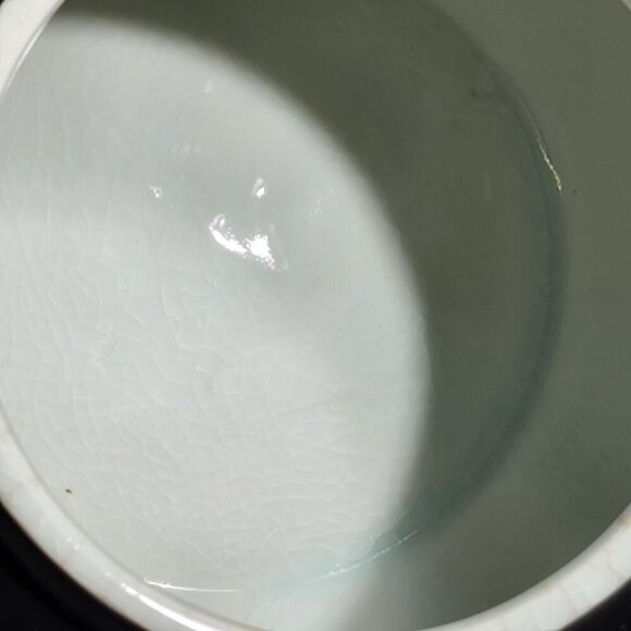 Hand-Painted Black Ceramic Jar Lid Pink & Green Floral Motif Fredrick Cooper - Picture 10 of 12